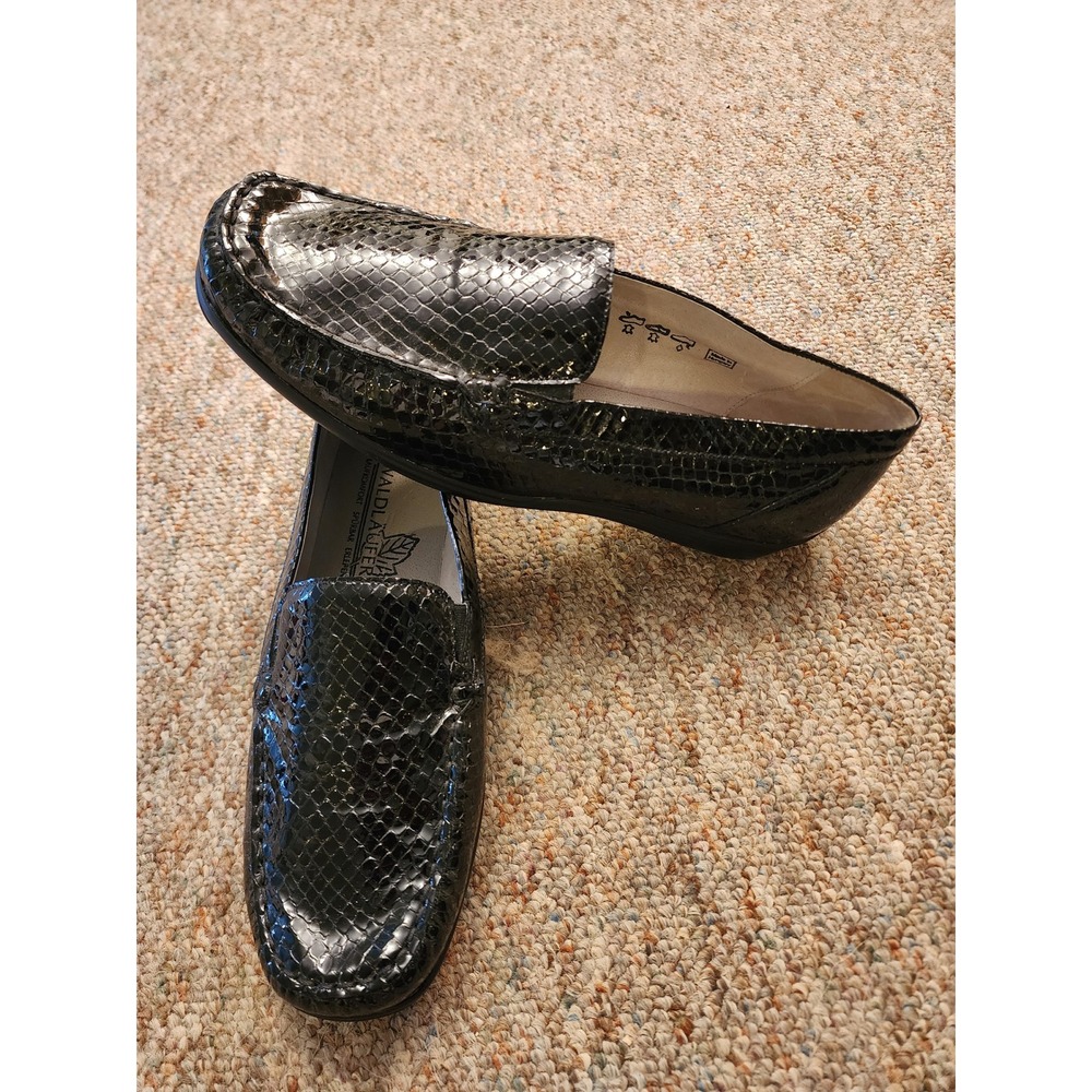 Waldlaufer Black Snake Leather Loafer Women 11 Extra Wide WW UK 9 EUR 43